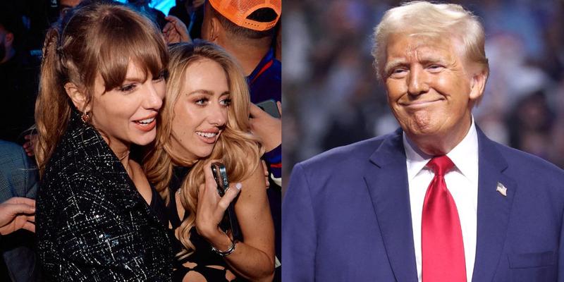 Taylor Swift and Brittany Mahomes (left) Donald Trump (right)