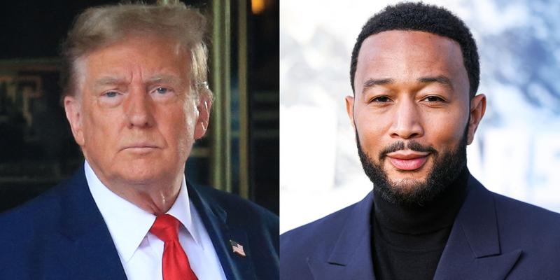 A photo collage of Donald Trump and John Legend