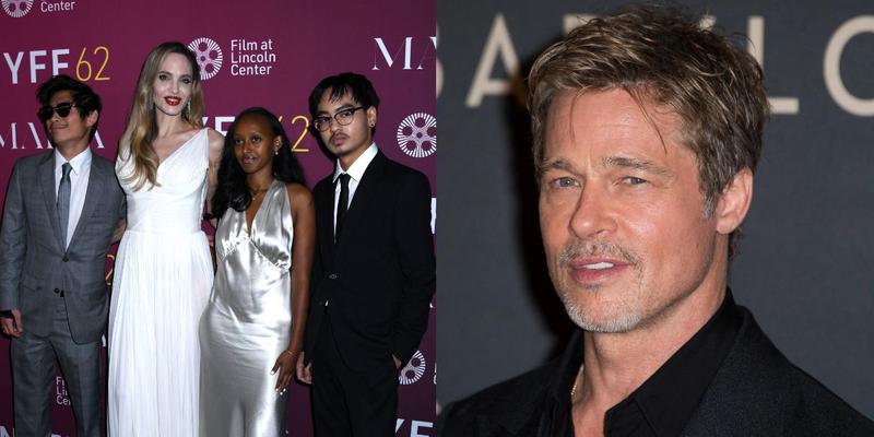 Angelina Jolie and kids, Pax, Zahara and Maddox, Brad Pitt photo collage