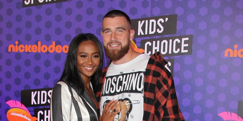 Kayla Nicole and Travis Kelce on the orange carpet