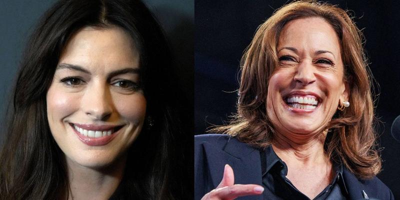 Anne Hathaway (left) Kamala Harris (right)