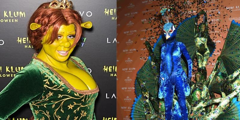 Heidi Klum as Fiona (left) Heidi Klum as a peacock (right)