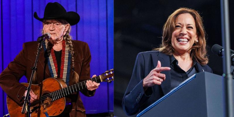 Willie Nelson (left) Kamala Harris (right)