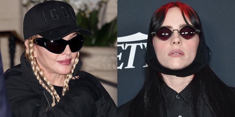 A photo collage of Madonna and Billie Eilish