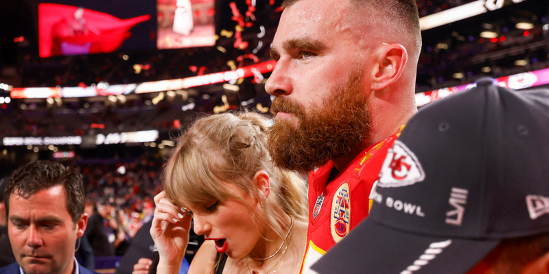 Taylor Swift and Travis Kelce at the Super Bowl