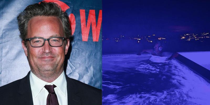 Matthew Perry (left) Matthew Perry in infinity pool (right)