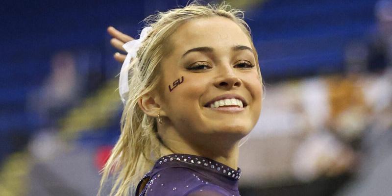 March 8, 2024: LSU's Olivia Dunne competes on the floor during the Purple and Gold Podium Challenge woman's gymnastics quad meet at the Raising Canes River Center in Baton Rouge, LA. Jonathan Mailhes/CSM (Credit Image: © Jonathan Mailhes/Cal Sport Media) Newscom/(Mega Agency TagID: csmphotothree239115.jpg) [Photo via Mega Agency]