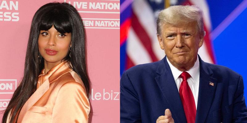 Jameela Jamil, Donald Trump photo collage