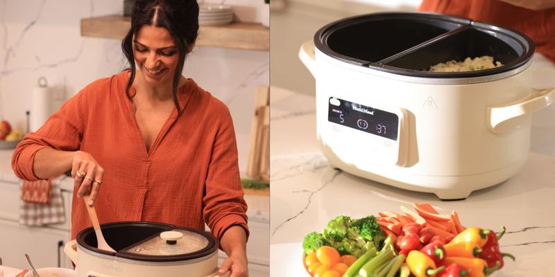 Camila Alves McConaughey (left) Crock Pot on counter (right)