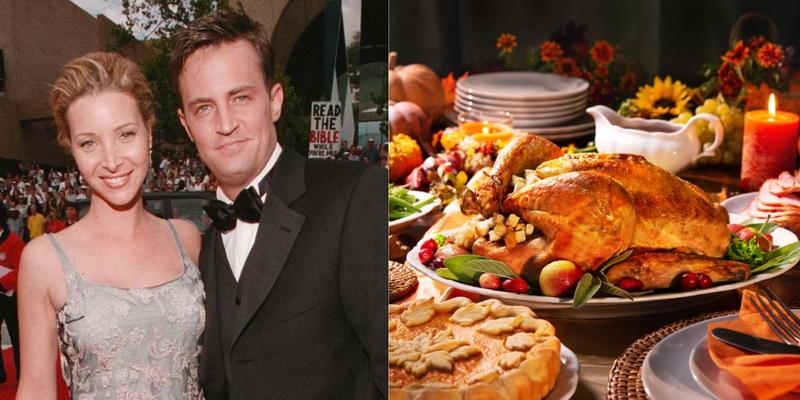 Matthew Perry and Lisa Kudrow (left) Thanksgiving dinner (right)