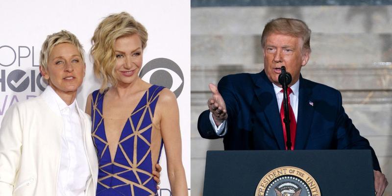 Ellen DeGeneres and Portia de Rossi, Donald Trump photo collage