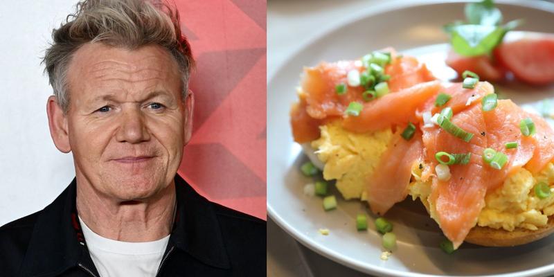 Gordon Ramsay (left) Breakfast dish (right)