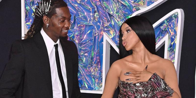 Cardi B and Offset look at each other at 2023 MTV VMAs