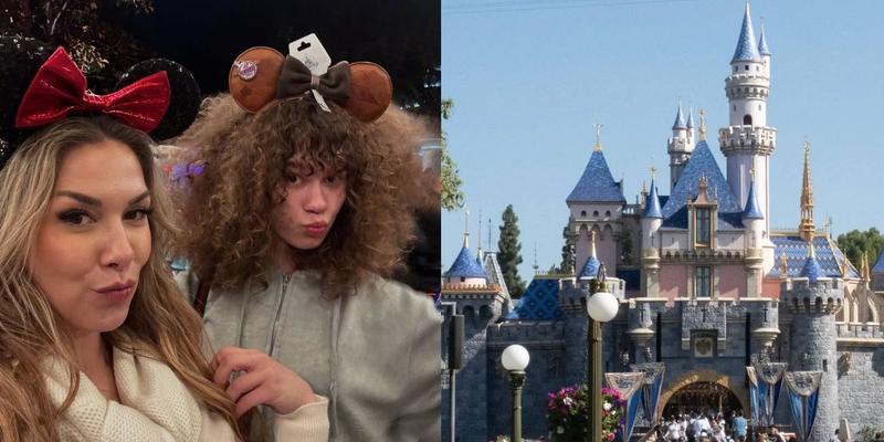 Allison Holker and daughter (left) Sleeping Beauty Castle (right)