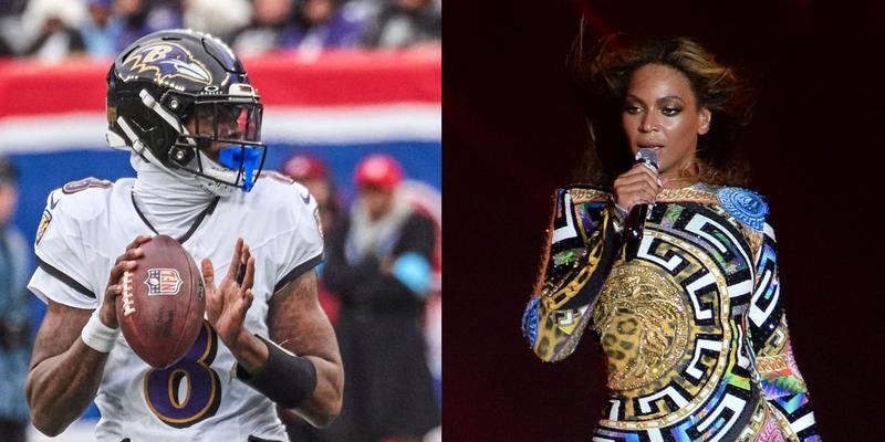 Lamar Jackson (left) Beyonce (right)