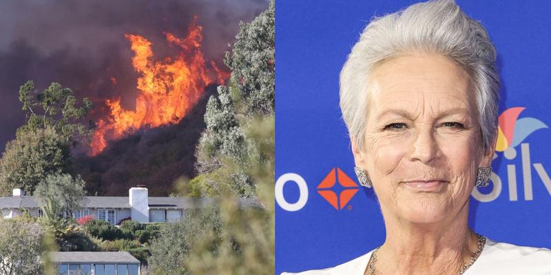 California wildfires (left) Jamie Lee Curtis (right)