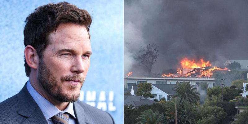 Chris Pratt (left) California wildfires (right)