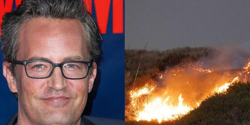 Matthew Perry (left) California wildfires (right)