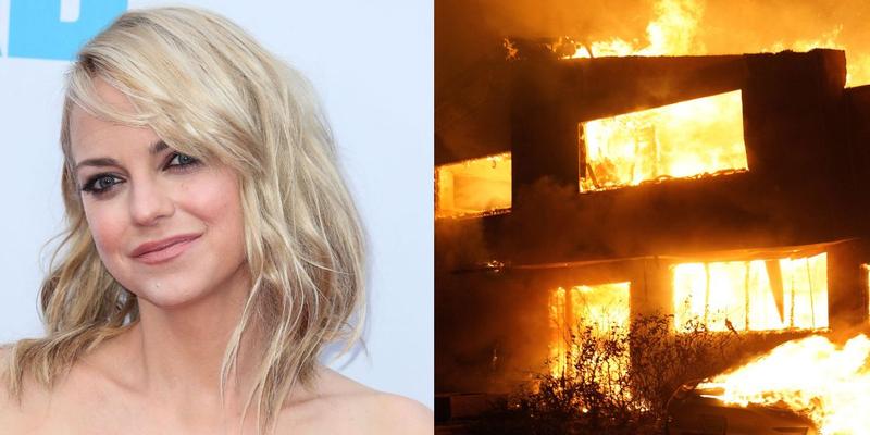 Anna Faris (left) California wildfires burn down home (right)