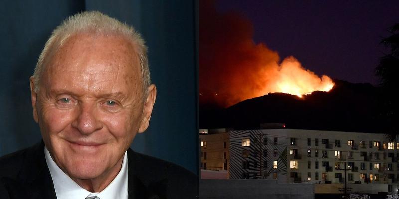 Anthony Hopkins (left) California wildfires (right)