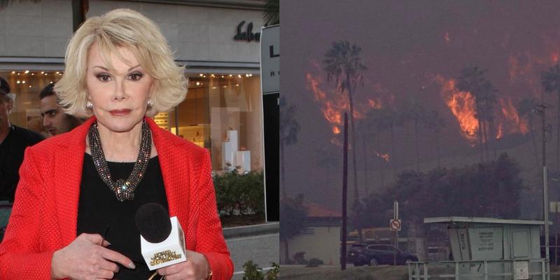 Joan Rivers (left) California wildfires (right)