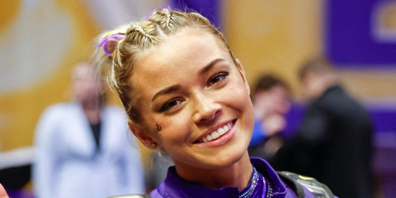 January 17, 2025: LSU Tigers Olivia Dunne after the NCAA gymnastics dual meet between the Florida Gators and the LSU Tigers at the Maravich Center in Baton Rouge, LA. Darren Lee/CSM (Credit Image: © Darren Lee/Cal Sport Media) Newscom/(Mega Agency TagID: csmphotothree345814.jpg) [Photo via Mega Agency]