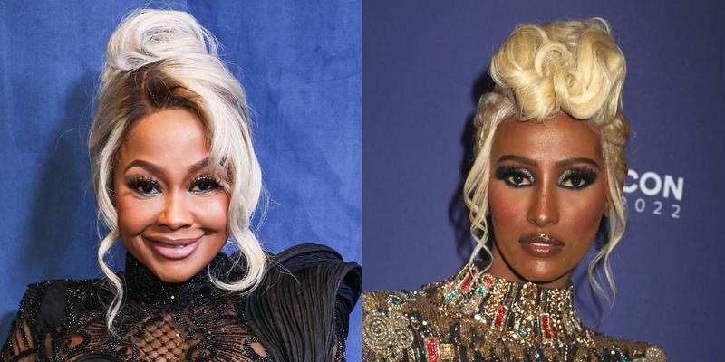 Side by side of Phaedra Parks and Chanel Ayan posing on the red carpet.