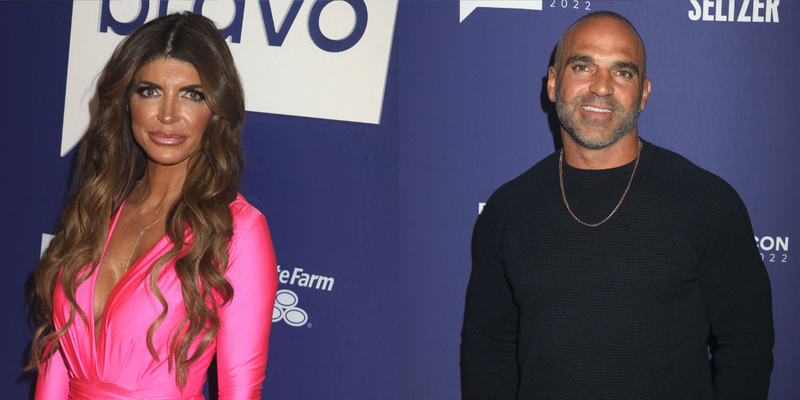 Side by side of Teresa Giudice and Joe Gorga posing on the red carpet at an event.