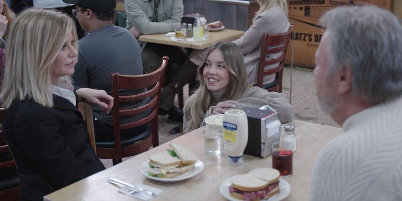 Sydney Sweeney, Meg Ryan and Billy Crystal share some laughs while filming their When Harry Met Sally fake orgasm scene re-make for Hellmanns Super Bowl ad