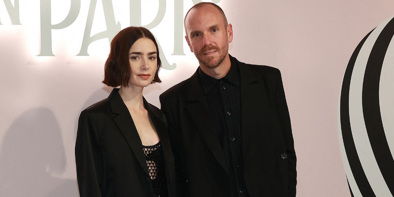 Lily Collins posing with husband Charlie McDowell