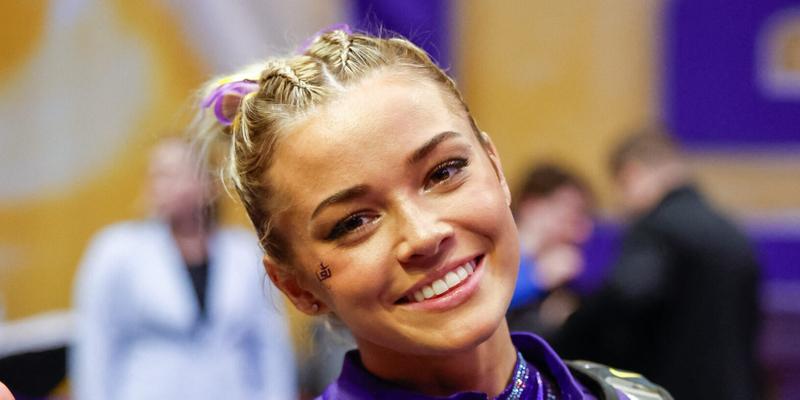 January 17, 2025: LSU Tigers Olivia Dunne after the NCAA gymnastics dual meet between the Florida Gators and the LSU Tigers at the Maravich Center in Baton Rouge, LA. Darren Lee/CSM (Credit Image: © Darren Lee/Cal Sport Media) Newscom/(Mega Agency TagID: csmphotothree345814.jpg) [Photo via Mega Agency]