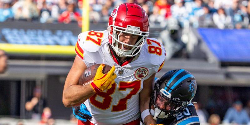 Travis Kelce with the football