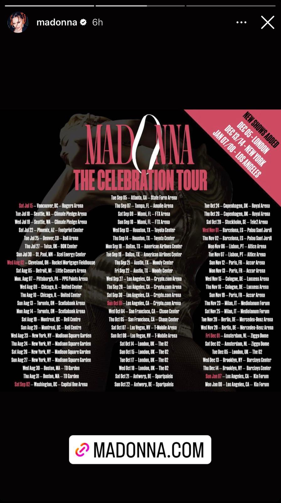 Dates For Madonna's Celebration Tour Spans Into 2024!