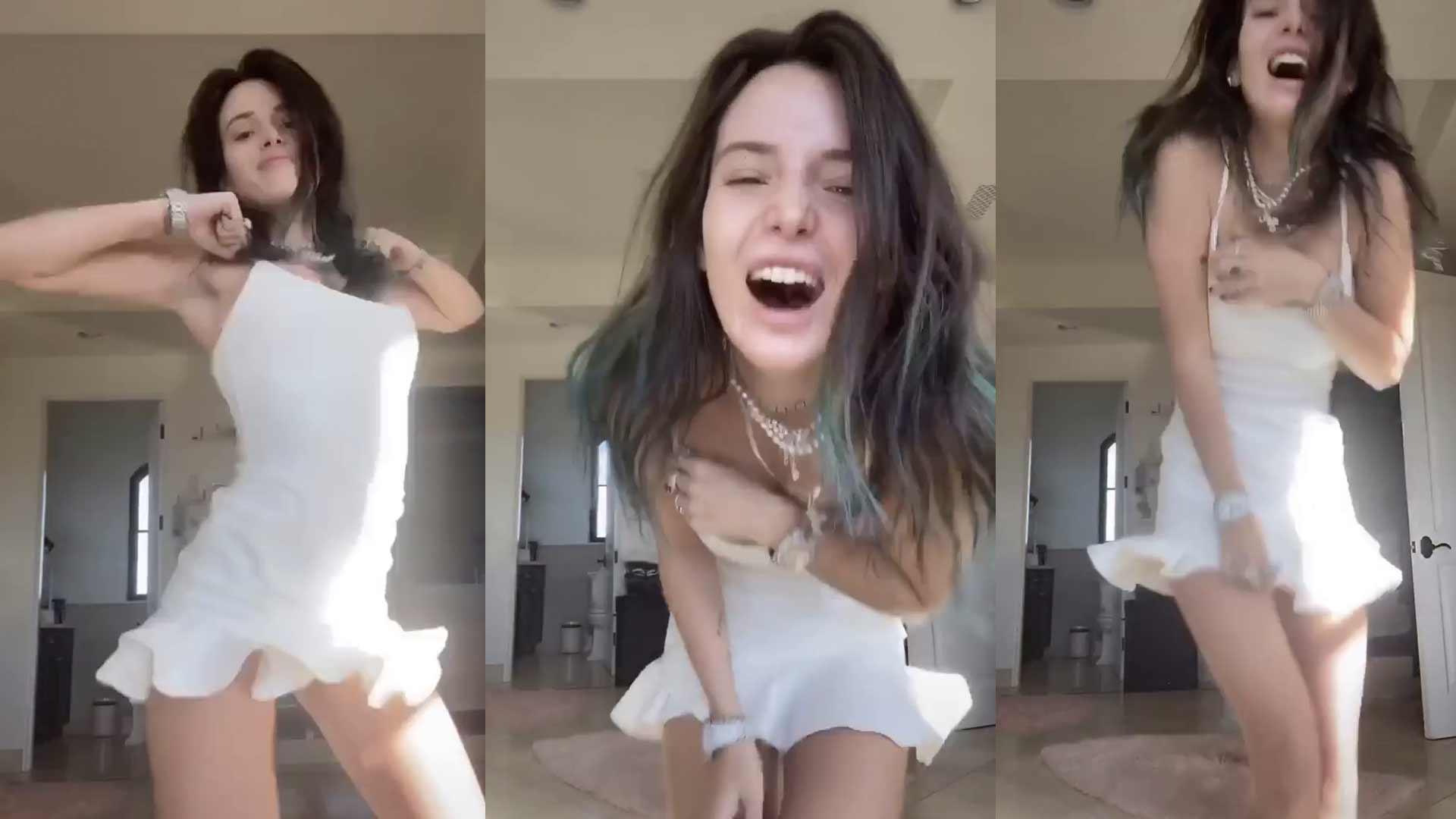 Bella Thorne Makes Fans Smile By Dancing In Short White Dress That Won’t Stay Down