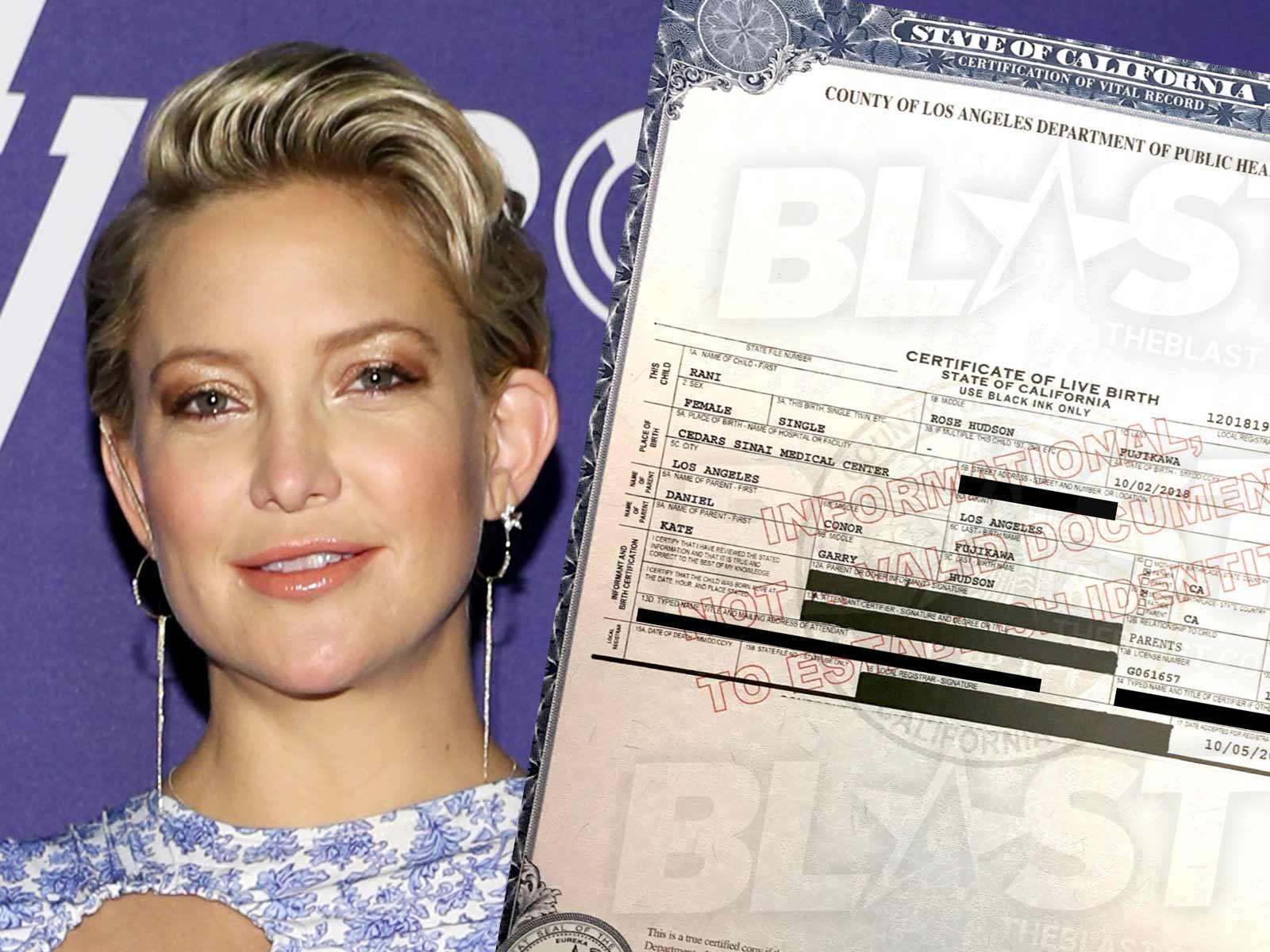 Kate Hudson Daughter's Birth Certificate Reveals Two Middle Names The