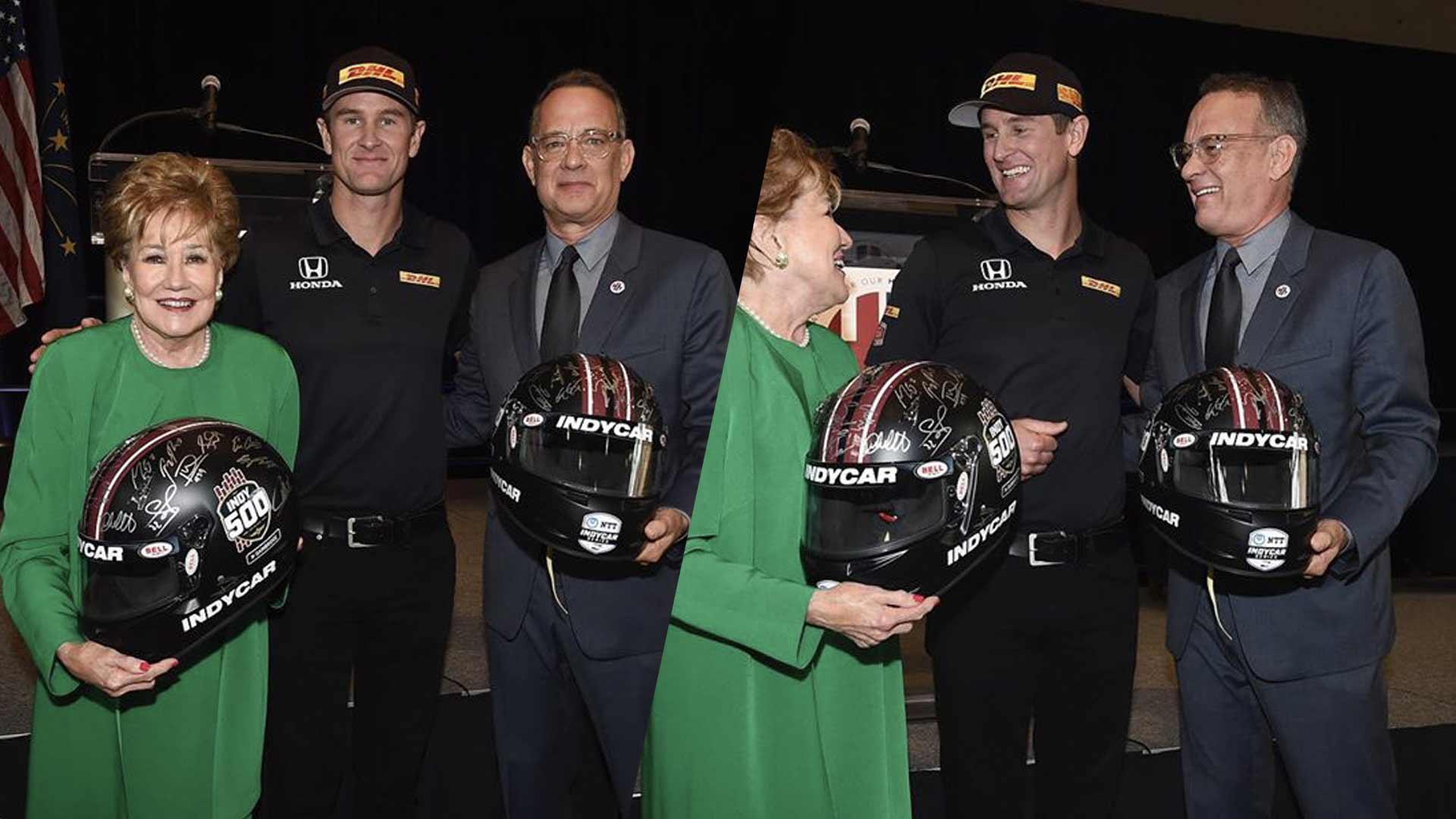 Tom Hanks Receives Signed Helmet From IndyCar Champ for Military Charity Work