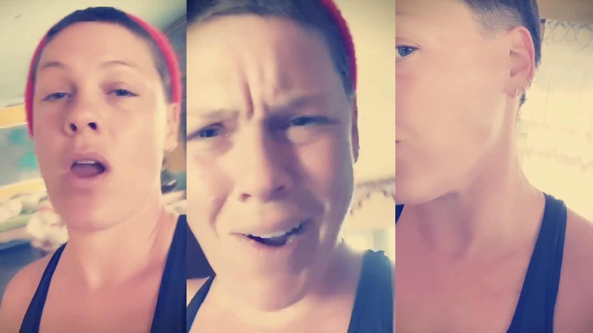 Pink Gives Herself A Bad Haircut After Making Quarantined Drinking A Sport: ‘Alyssa Milano Vibes’