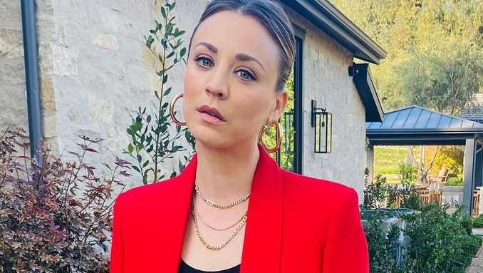 Kaley Cuoco Looks Unimpressed In Latex Pants And Crocs