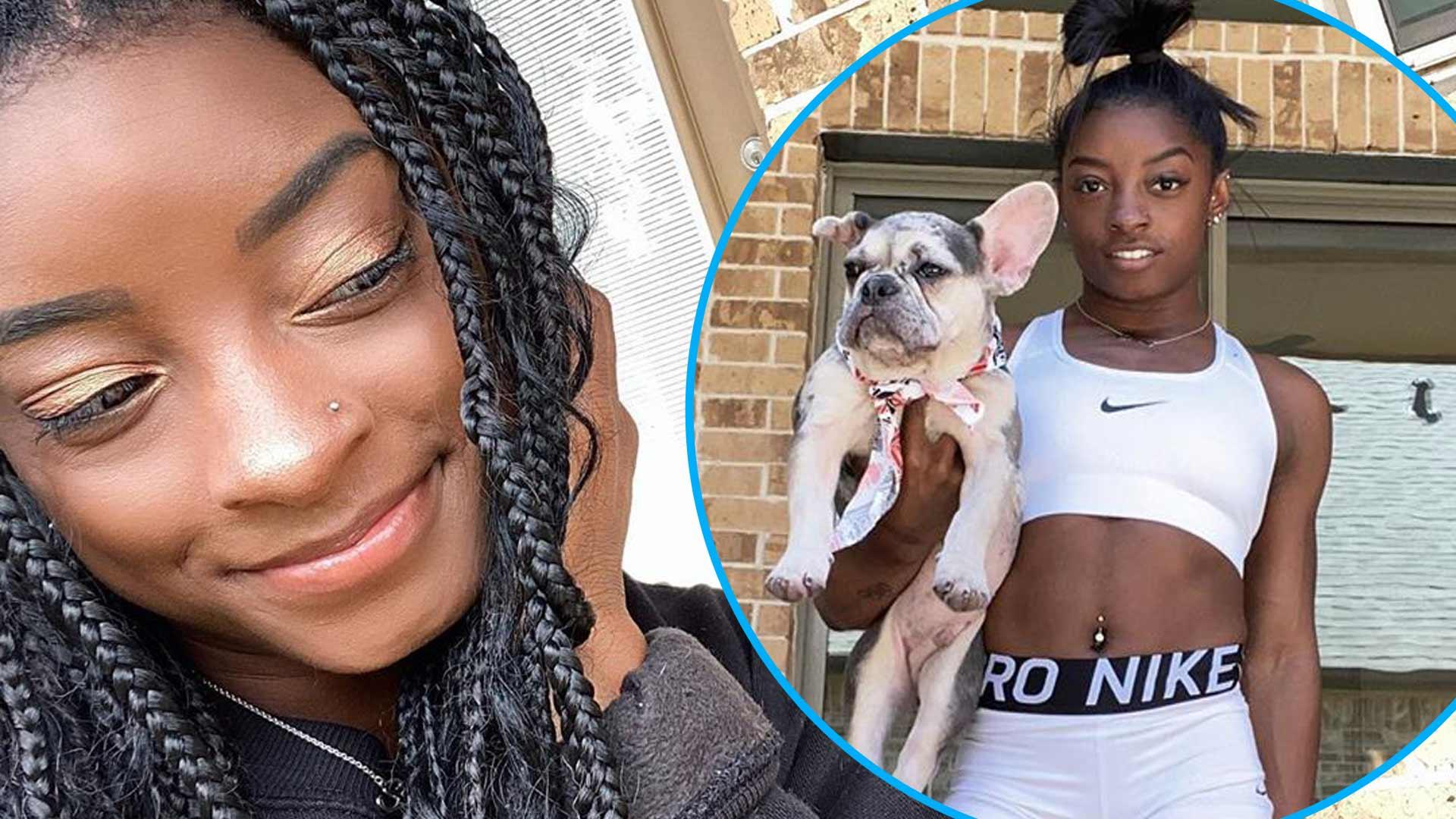 Simone Biles Flaunts Mind-Blowing Abs While Saying Her Two Frenchies Won’t Let Her ‘Just Do It’