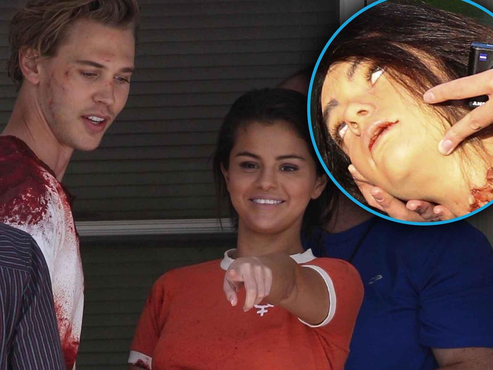 Selena Gomez Loses Her Head on the Set of New Film