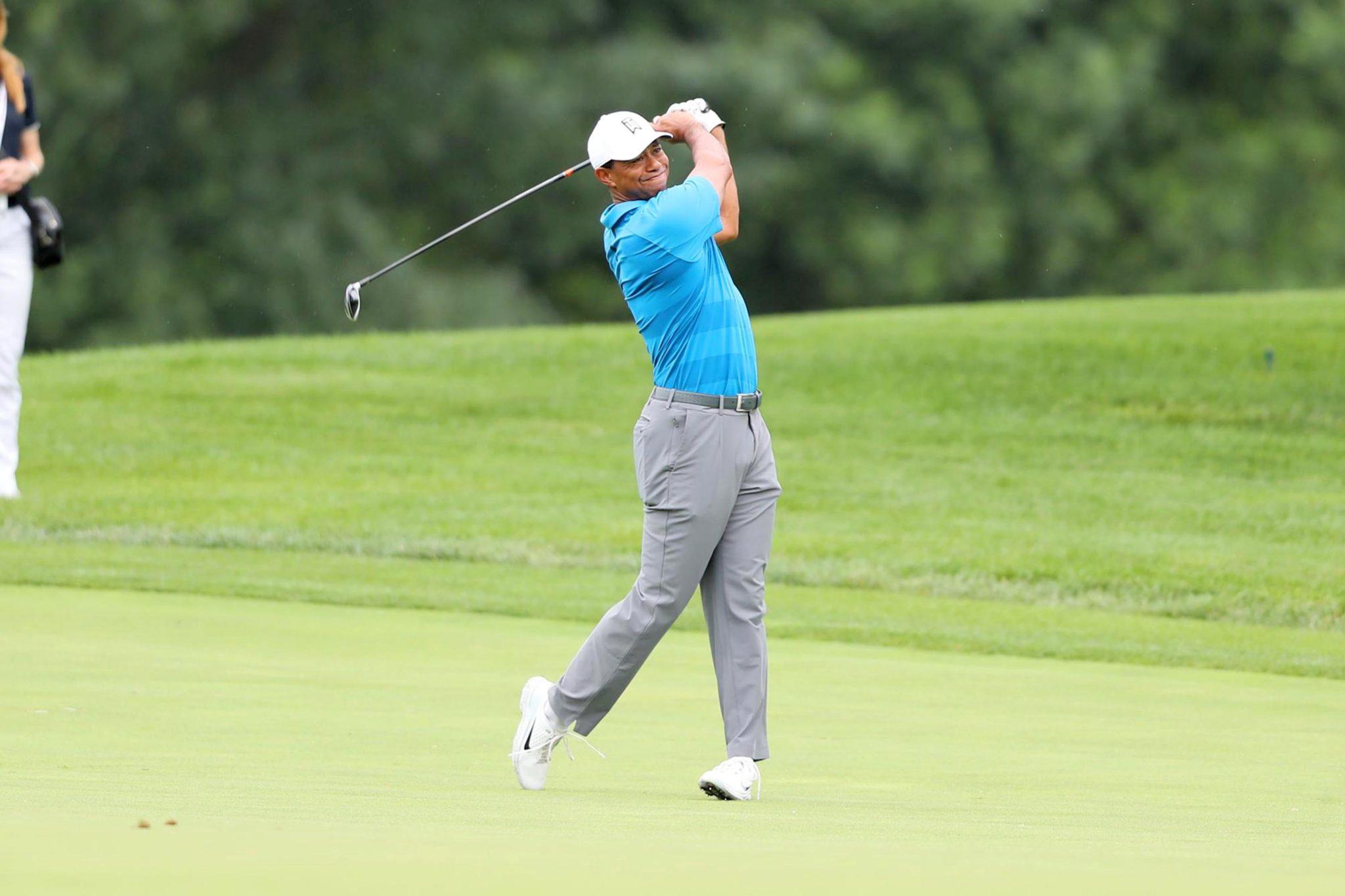 Paige Spiranac, Rickie Fowler and Tiger Woods at QuickenLoans Pro-AM ...