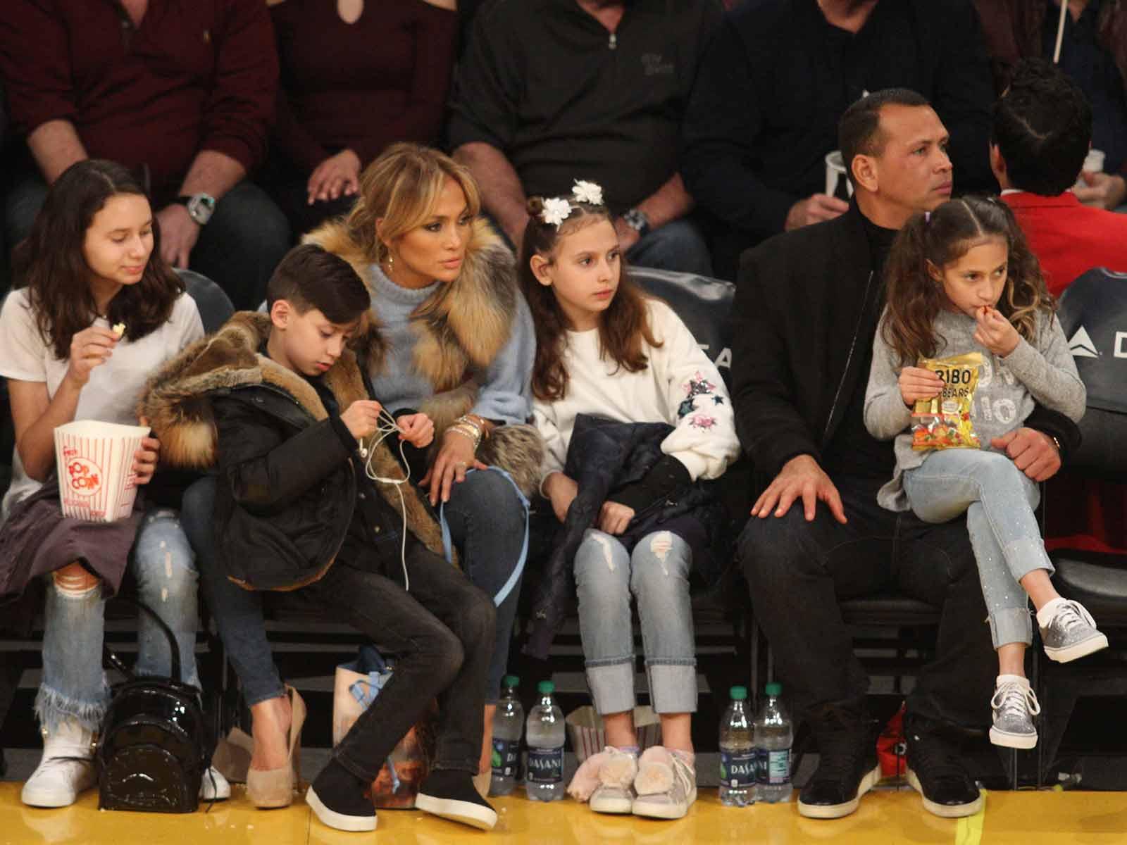 Jennifer Lopez and Alex Rodriguez Have Family Night Out at the Lakers Game
