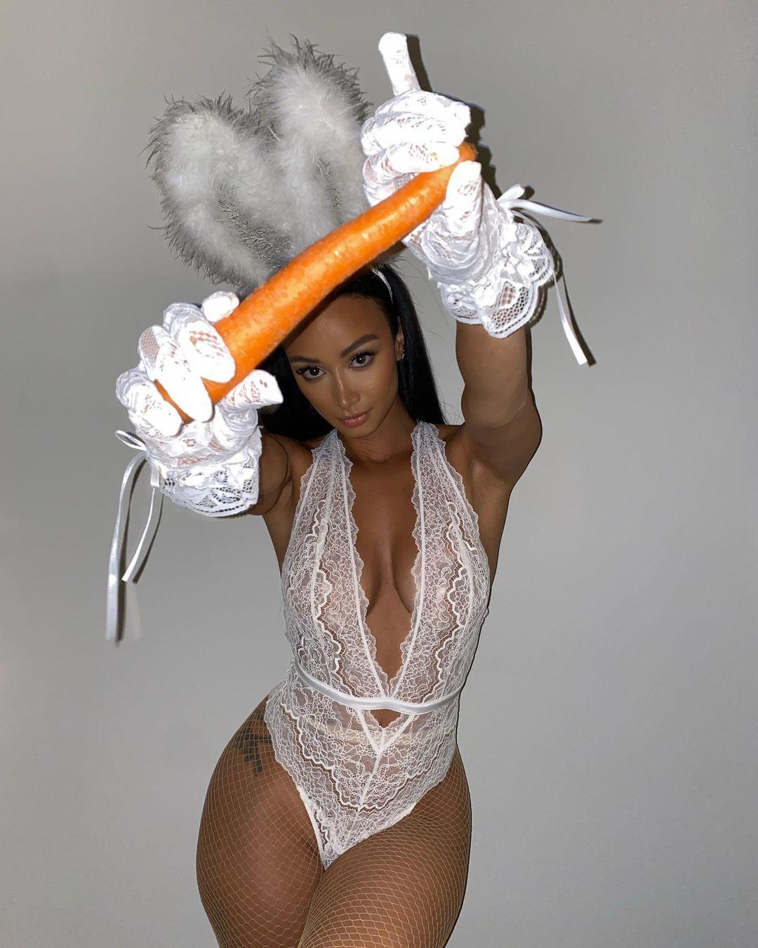 Draya Michele Wears See Through Lace Bunny Halloween Outfit The